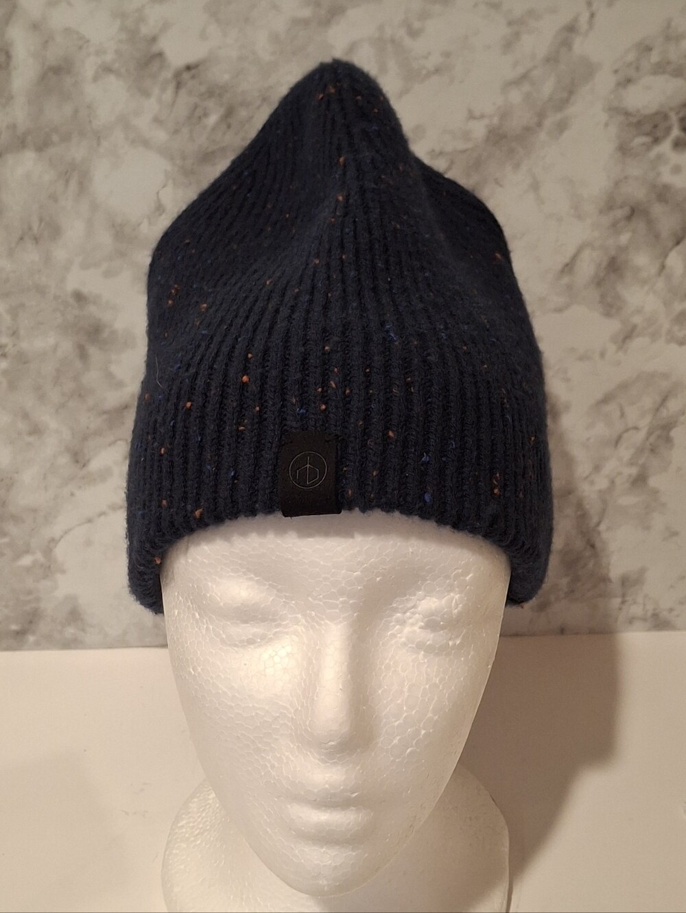 Rag & Bone Harlow Knit Beanie Navy Wool Cashmere Blend Dagger Logo Patch OS